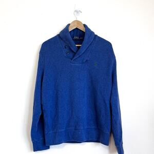 Polo Ralph Lauren Mens Sweater Top Size M Blue Preppy Elbow Patches‎ Shawl Neck